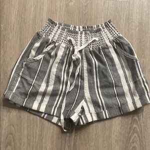 Forever 21 Gray and White High Waist Striped Shorts
